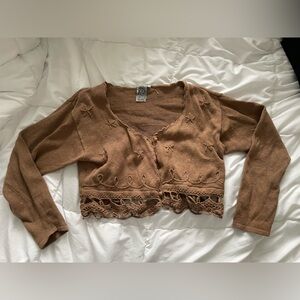 Brown Vintage Cropped Knit Sweater